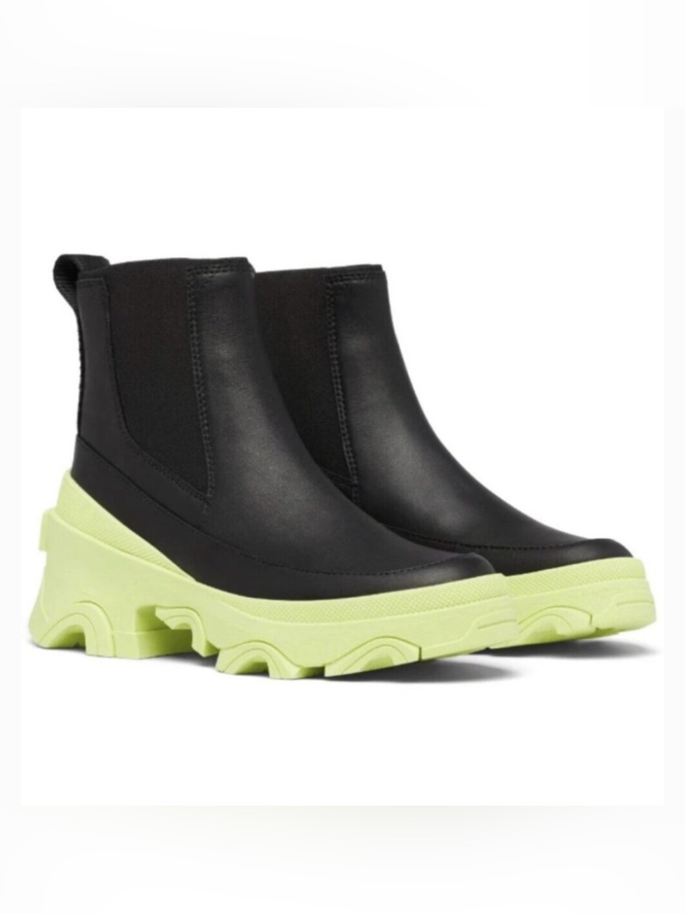 Sorel Brex Chelsea Boot Black Waterproof Lime Green Platform Sole 7